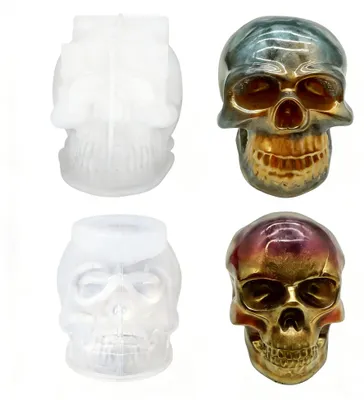 Produktbild von 2 schädelförmige Silikonformen für Epoxidharz, Kerzen, Halloween, große Gussformen