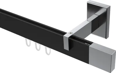 Produktbild von Interdeco Innenlaufstange / Gardinenstange mit Innenlauf Schwarz / Chrom, Typ Smartline Lox (Quader), 14x35 mm 1-läufig, 540 cm