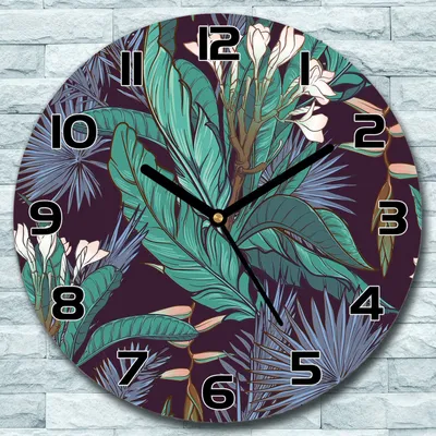 Produktbild von Wanduhr aus Glas Rund fi 30 Dschungel Exotische Quarz Deko Schlafzimmer Büro