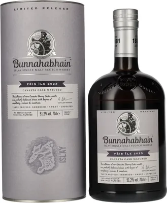 Produktbild von Bunnahabhain CANASTA CASK MATURED Limited Release Fèis Ìle 2023 51,2% Vol. 0,7l in Geschenkbox