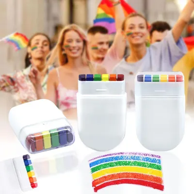 Produktbild von Regenbogen-Schminkstifte – 4 Stück – Schminkstifte – Regenbogen-Make-up – Gesichtsbemalung – Breite Flagge – 6-farbige Regenbogen-Gesichtsbemalung