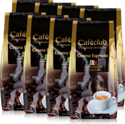 Produktbild von Cafeclub Crema Espresso Kaffee-Bohnen 1kg - Für Kaffeevollautomaten (8er Pack)