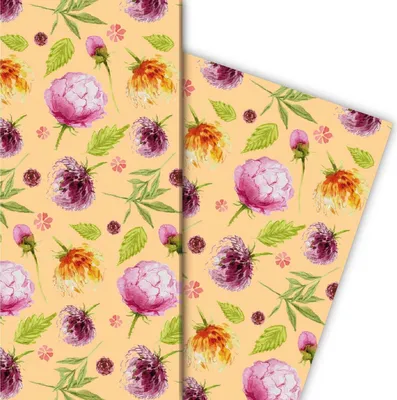 Produktbild von Sommerliches Geschenkpapier mit Blumen, gelb - G4829, 32 x 48cm