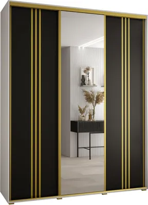 Produktbild von MEBLE KRYSPOL Davos 7 Schrank, drei Türen - 235,2x190x60 cm - Weiß Schwarz Gold