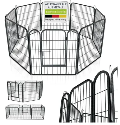 Produktbild von Hundegehege/Welpenlaufstall - Modulares Stahlgehege - Set mit 7 Paneelen + 1 Tür - Größe 80 x 60 cm - Schwarz