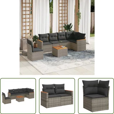 Produktbild von The Living Store 7-tlg. Garten-Sofagarnitur mit Kissen Grau Poly Rattan