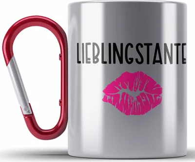 Produktbild von Trendation - Beste Tante Ever Edelstahl Tasse Karabiner Geschenk Geburtstag Weihnachten Lustig Geschenkideen von Nichte Lieblingstante (Rot)