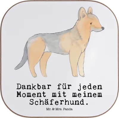 Produktbild von Mr. & Mrs. Panda Tassen Untersetzer Schäferhund Moment - Weiß - Geschenk, für Gläser, gläseruntersetzer, Tischuntersetzer, Holzuntersetzer, Design, Coaster, Deutscher