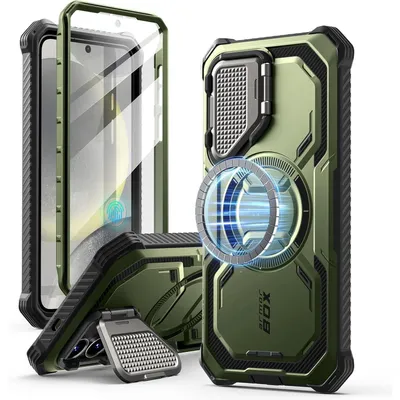 Image de Coque Magsafe pour Samsung Galaxy S25, avec protection pour l'appareil photo et support, de couleur verte