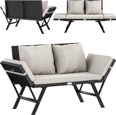 Image de CASARIA® Banc de Jardin Noir/Blanc polyrotin Fonction Chaise Longue réglables Extérieur Jardin Terrasse Balcon Canapé