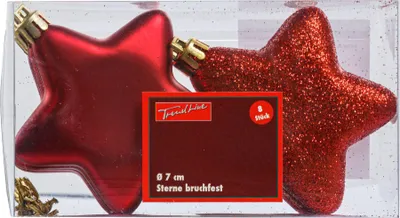 Produktbild von TrendLine Weihnachtskugeln Sterne bruchfest, langlebig 7 cm rot 8 Stück
