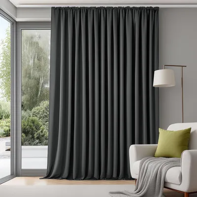 Produktbild von Extra breite Gardinen Wohnzimmer blickdicht mit Kräuselband 245x280 cm Dunkelgrau 1 Stück