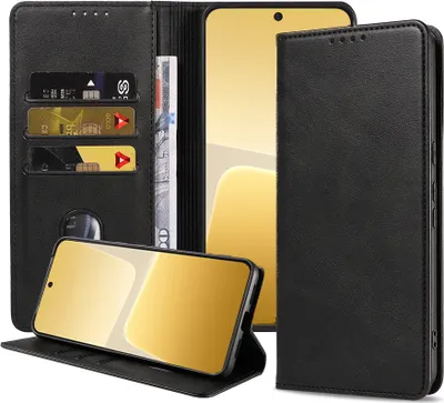 Produktbild von Smartphonica Handytasche geeignet für Xiaomi 13 Kunstledertasche mit Magnetverschluss und Kartenhalter Buchhülle mit Klappe - Schwarz