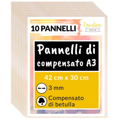 Immagine prodotto di Creative Deco 10 x A3 Pannelli in Legno Compensato | 420 x 300 x 3 mm | Legno di Pioppo | Perfette per la Decorazione, Casa, Pittura, Pirografia