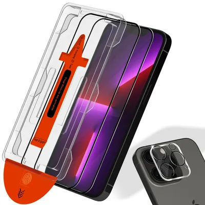 Zdjęcie produktu dla 2-pak iPhone 13 Pro Szkło ochronne na ekran & 1-pak ochrona obiektywu - Szkło hartowane | [Automatyczna instalacja] - Bez bąbelków