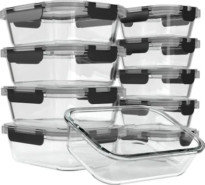 Produktbild von KitchenBrothers Meal Prep Boxen - Glas Frischhaltedosen Set - Luftdicht - BPA-frei - 1L und 370ml - Glas - 10 Stück
