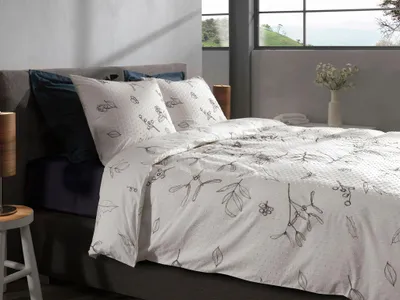 Productafbeelding van Heckettlane Fresia dekbedovertrek - 135x200 cm – 100% katoen, geborsteld – Hoogwaardige beddengoed met bloemenmotief – Zacht, ademend en huidvriendelijk – Inclusief kussensloop van 80x80 cm – Wit