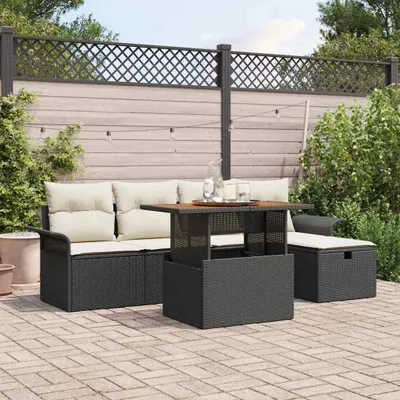 Image de Maison Exclusive - Ensemble de canapés de jardin 6 pièces en polyrotin noir