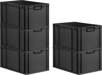 Produktbild von SparSet 5x Eurobox NextGen Color | HxBxT 32x40x60cm | 65 Liter | Griffe schwarz geschlossen | Verstärkter Boden | Schwarz | Eurobehälter, Transportbox, Transportbehälter, Stapelbehälter