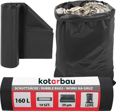 Produktbild von KOTARBAU® Schwerlast Müllsäcke 160 L 29µm LDPE Bauschuttsäcke Abfallsäcke Extra Stark Große Müllsäcke Schwerlast Extra Stark 160 Liter Müllsäcke groß Schwerlastsack Säcke für Bauschutt Abfallsack