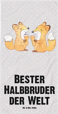 Produktbild von Mr. & Mrs. Panda Handtuch Fuchs Bester Halbbruder der Welt - Grau Pastell - Geschenk, Badehandtuch, Großes, Duschtuch, Strandlaken, Baumwollhandtuch, Geschenkidee, Brudi
