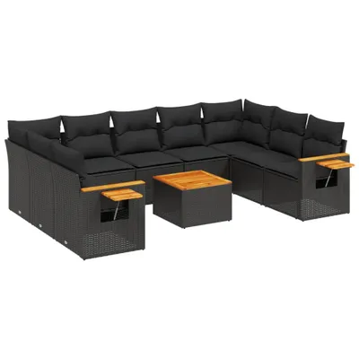 Produktbild von 10-tlg. Garten-Sofagarnitur mit Kissen Schwarz Poly Rattan