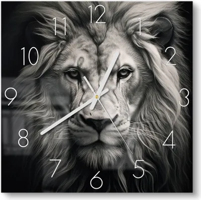 Produktbild von DEQOART Glasuhr 30x30 cm Zahlen 'Aristokratischer Löwe' Wanduhr Glas Uhr Design leise Küchenuhr