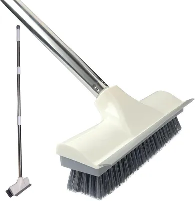 Immagine prodotto di Spazzola Roellgs 2 in 1 con manico lungo e setole rigide - Ideale per la pulizia di piastrelle, bagni e terrazze