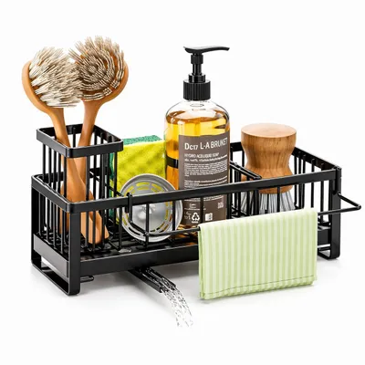 Produktbild von TJ Essentials Spülbecken Organizer Schwarz – Schwammhalter & Spültuchhalter für Küche – freistehender Spülbeckenhalter für Schwamm, Bürste & Tuch, KI-generiertes Bild
