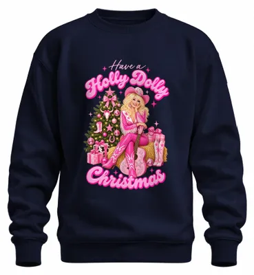 Zdjęcie produktu dla Bluza świąteczna "Holly Dolly Christmas" w stylu country, kolor granatowy, rozmiar M