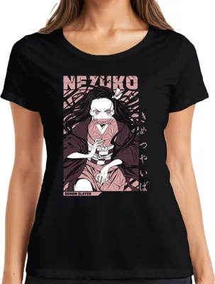 Zdjęcie produktu dla Nezuko Demon Slayer Kimetsu no Yaiba Anime Gift Cosplay Fan Ladies T-Shirt, Czarny, M