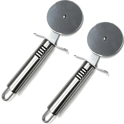 Produktbild von 2er Set Pizzaschneider Edelstahl Pizzaroller Pizzarad Ø 7 cm Pizzamesser Pizza Roller Schneider Messer Pizzacutter