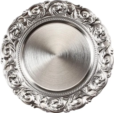 Produktbild von Dekoteller 33cm Kunststoff mit prunkvollem Muster - Silber