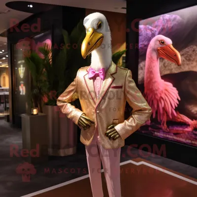 Produktbild von Goldener REDBROKOLY Flamingo Maskottchen Kostüm mit Jacke und Anstecknadeln