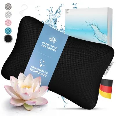 Produktbild von Premium Badewannenkissen schwarz | Badewannenkissen Nacken schnelltrocknend & extra große Saugnäpfe | Badekissen für Badewanne waschbar Nackenkissen