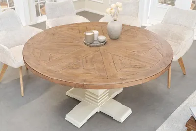 Produktbild von riess-ambiente Runder Esstisch HAMPTONS 140cm hellbraun creme recycelte Pinie Massivholz Esszimmertisch Tisch Konferenztisch