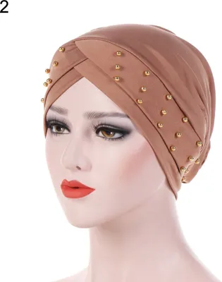 Immagine prodotto di Cappello turbanico elastico con perline da donna, copricapo musulmano per la chemioterapia contro il cancro, hijab, colore: kaki