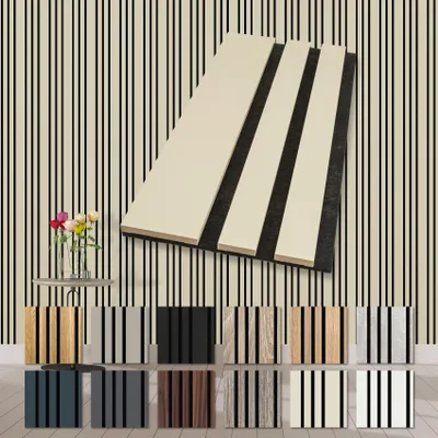 Produktbild von HEXIM Akustikpaneele Holz Musterstück Mila - flexible Wandpaneele Wanddeko Holzpaneele Wand Kombipaneel Wandverkleidung innen Schalldämmung Akustikfilz beige Palomino