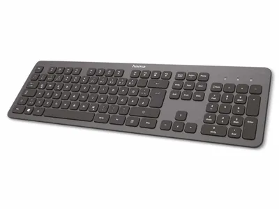 Produktbild von Hama Kabellose Tastatur "KW-700" (leise Tastatur, deutsches Tastenlayout QWERTZ mit Nummernblock für PC und Laptop, flache Tastatur mit 12 Media-Tasten, laserbeschriftete Funktastatur) schwarz, silber NS