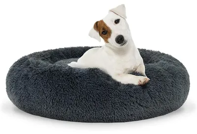 Produktbild von Rundes Donut-Tierbett aus weichem, dunkelgrauem Plüsch