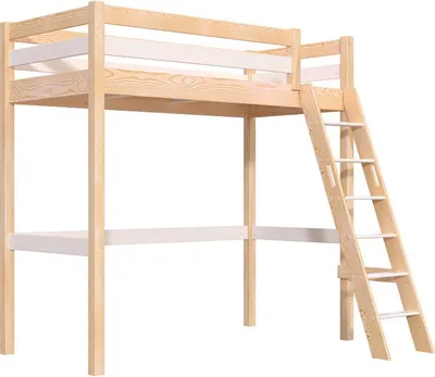 Produktbild von Hochbett holz 90x200 mit Leiter Sylvia schräge Leiter - Naturlack/Weiß