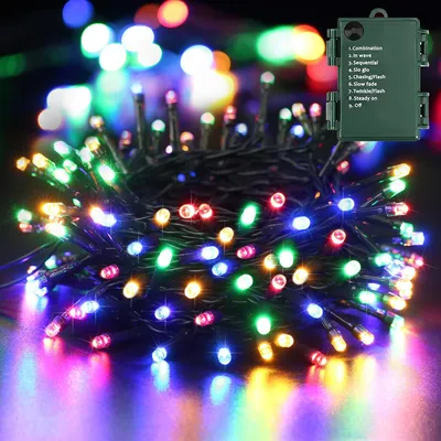 Lichterkette 20 m, 200 LED, bunt, 8 Modi, wasserdicht, Batterie