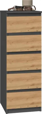 Produktbild von Moderne Kommode MALWA W5 mit 5 Schubladen - Aufbewahrungsmöbel | Farbe: Anthrazit / Artisan Oak