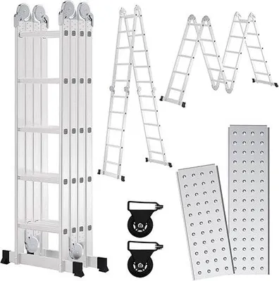 Produktbild von Famanu Haushaltsleiter 5 Stufen - Klappbare Leiter - Rutschfeste Tritte - Stabil und Sicher - Leichtgewicht Aluminium