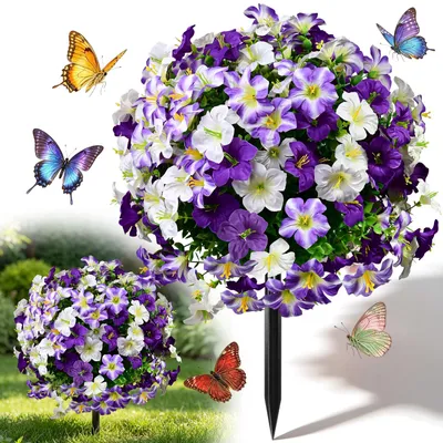 Image de Fleur artificielle avec pique en terre - Résistante aux intempéries et aux UV - Décoration pour jardin et balcon - 56 cm - 1 pièce