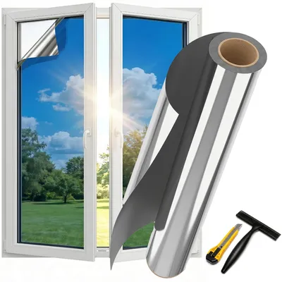 Spiegelfolie Fenster 90x200 cm, silber, UV-Schutz, Hitzeschutz