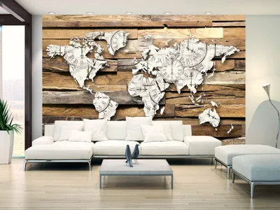 Produktbild von Vlies Fototapete Weltkarte 350x256 cm Tapeten Wandtapete XXL Holz Bretter k-A-0028-a-d