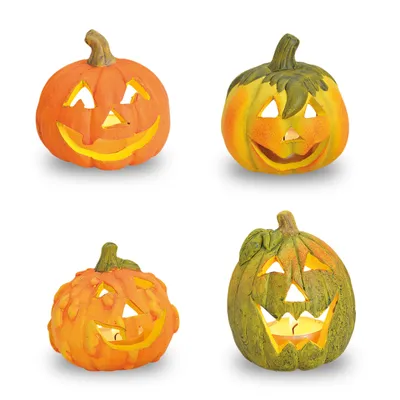 Produktbild von 2.05 Kürbis aus Ton im 4er Set - jeweils ca. 8x8 cm - Halloween Herbst Deko
