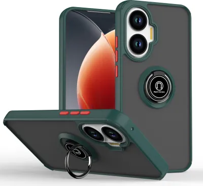 Obrázek produktu pro Pouzdro pro Xiaomi Poco F7/Redmi Turbo 4 Pro 5G matné průsvitné TPU pouzdro s prstencovým držákem a stojánkem tmavě zelená