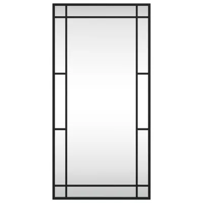 A rectangular mirror with a black frame, divided into sections by thin black lines.